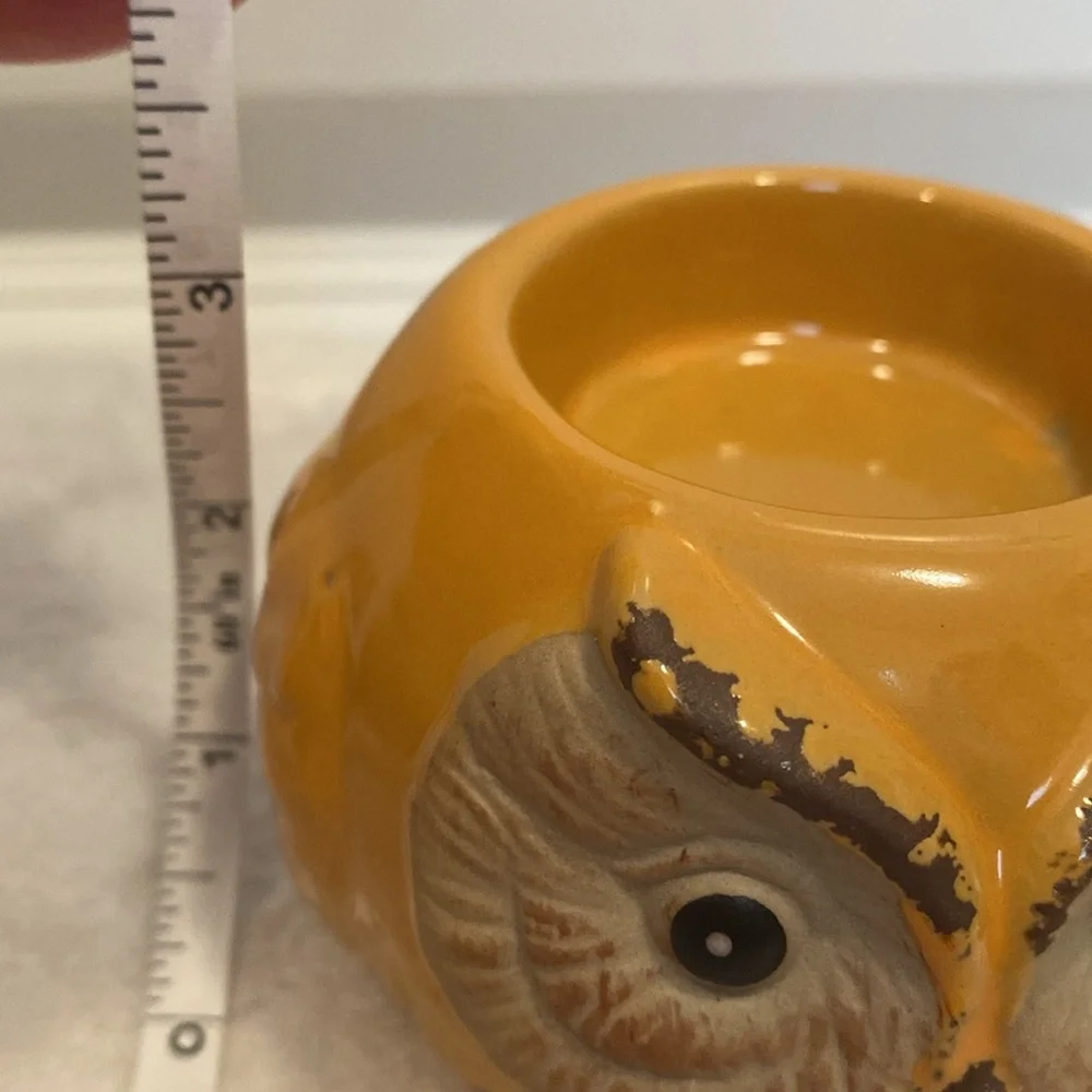 🆕GIFT CRAFT: Yellow Ceramic Owl Tea Light Holder